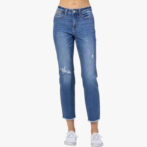 Judy Blue High-Rise Howdy Embroidery Boyfriend Jeans with Side Seam Stitch